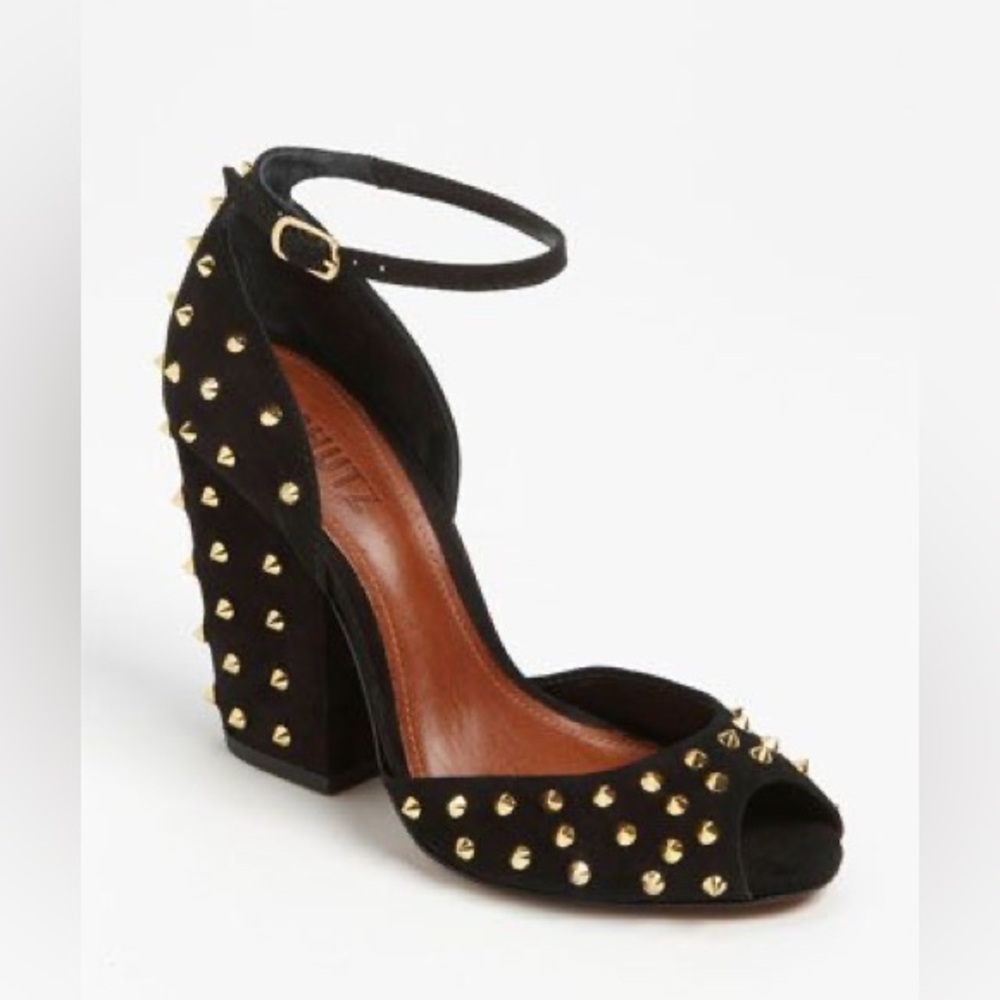 SCHUTZ Conical Studded Chunky Heel Nubuck Sherman Pump